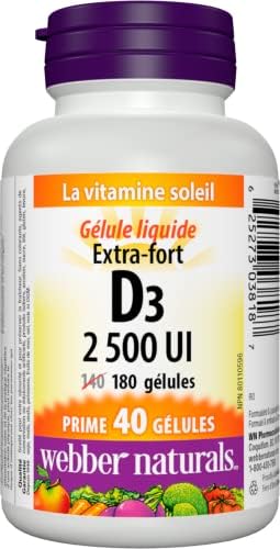 Webber Naturals Vitamin D3 2500 IU Extra Strength, 180 Softgels, For Healthy 2