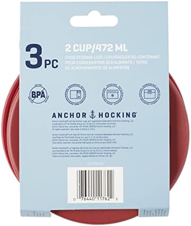 Anchor Hocking Classic Round Food Storage SnugFit Replacement Lids, Red, 2 Cup 2