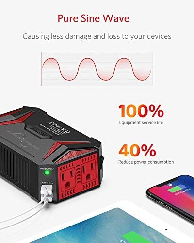 BESTEK 300Watt Pure Sine Wave Power Inverter Car Adapter DC 12V to AC 110V 2