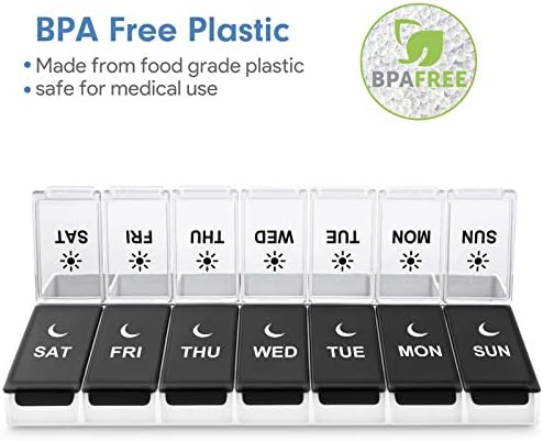 Large Pill Organizer 2 Times a Day, Weekly Box Per AM PM Case, Day Night 3