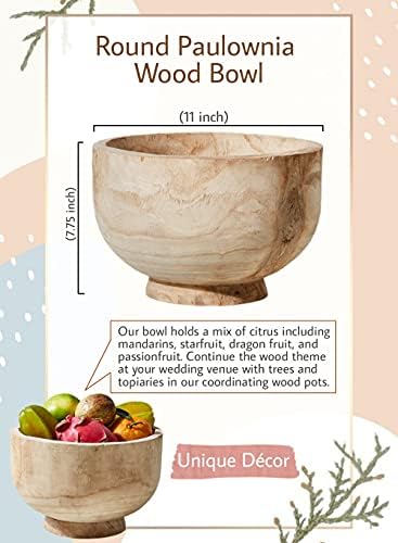 Serene Spaces Living 11″ Paulownia Wood Round Bowl, Handmade Wooden Decorative 6