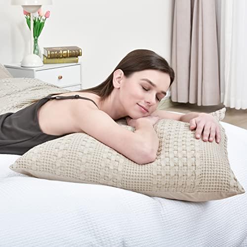 PHF 100% Cotton Waffle Weave Euro Sham Covers, 2 Pack 26″ x 26″ Pillow Covers 2