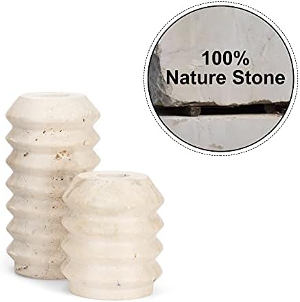 WORHE Candle Holders True Natural Travertine Stone 0.4″ Thick, Set of 2 Premium 5