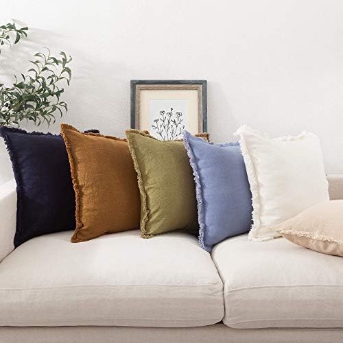 ATLINIA Linen Decorative Throw Pillow Cover 20” x 20” Fringed Throw Pillow 2