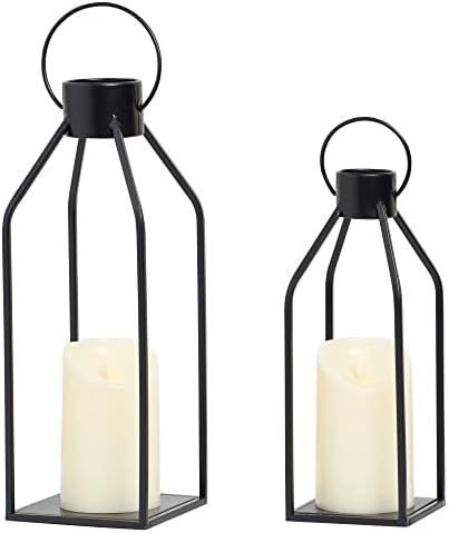 HPC Decor Modern Farmhouse Lantern Decor- Black Metal Candle Lanterns Living