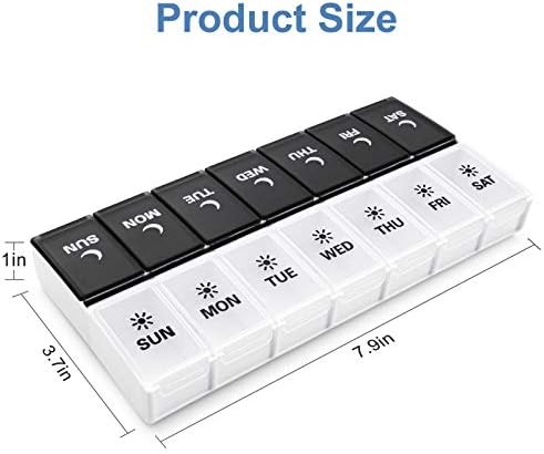 Large Pill Organizer 2 Times a Day, Weekly Box Per AM PM Case, Day Night 4