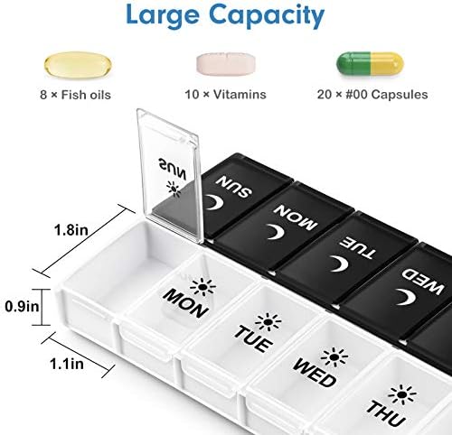 Large Pill Organizer 2 Times a Day, Weekly Box Per AM PM Case, Day Night 2