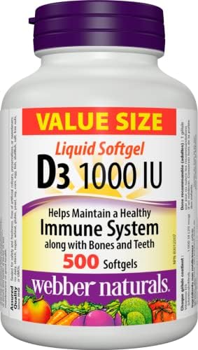 Webber Naturals Vitamin D3 1000 IU, 500 Softgels, For Healthy Bones, Teeth