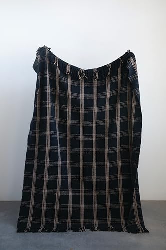 Creative Co-Op Plaid Black & Tan Fringed Woven Cotton Blend Throw 2