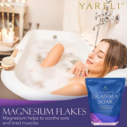 Yareli Dead Sea Bath & Foot Soak, Lavender Magnesium Bath Salt Flakes, Stronger 3