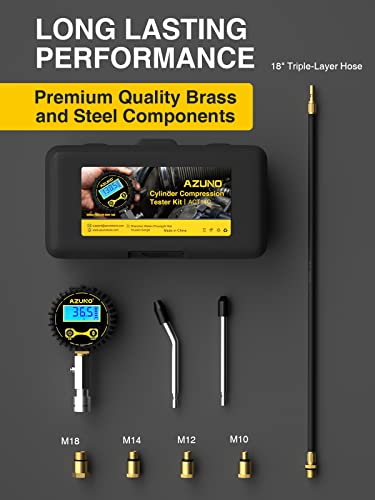 AZUNO Compression Tester Automotive, Digital Compression Gauge 200 PSI 6
