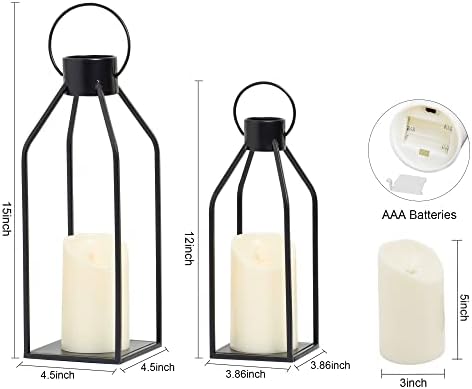 HPC Decor Modern Farmhouse Lantern Decor- Black Metal Candle Lanterns Living 6