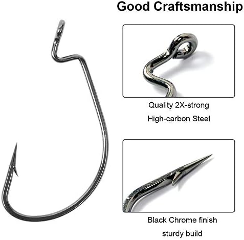 UCEC Fishing Hooks, 100pcs/box Offset Wide Gap 2X Strong Worm 4