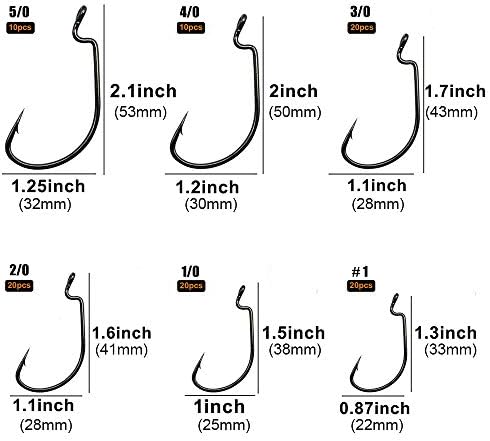 UCEC Fishing Hooks, 100pcs/box Offset Wide Gap 2X Strong Worm 5