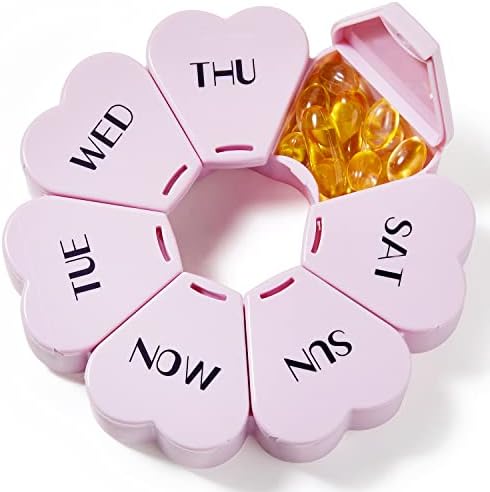 Cute Weekly Pill Box 7 Day, Heart Shaped Pill Case Organizer 1 time a Day 6
