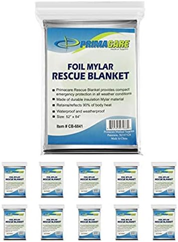 Primacare HB-10 Emergency Foil Mylar Thermal Blanket (Pack of 10), 52"