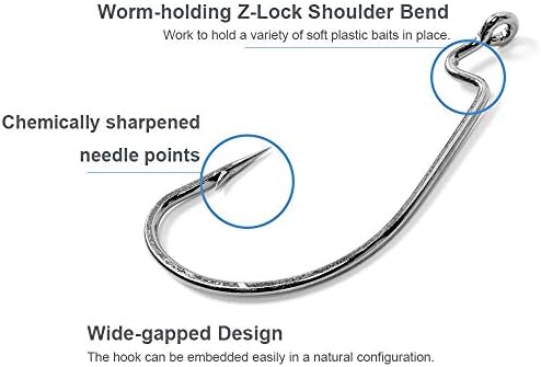 UCEC Fishing Hooks, 100pcs/box Offset Wide Gap 2X Strong Worm 3