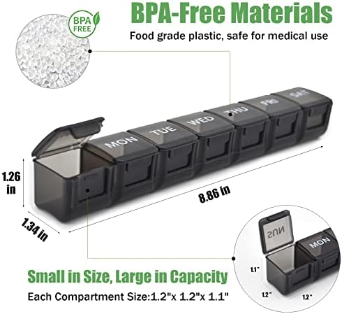 2 Pack Weekly Pill Organizer, Large 7 Day Pill Case, Daily Vitamin Case Medicine 2