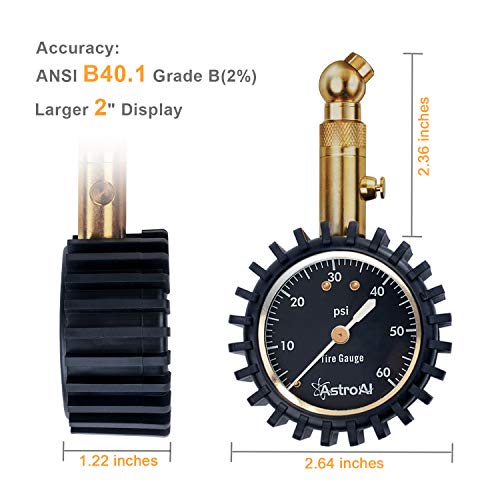 AstroAI Tire Pressure Gauge 60 PSI, Large 2″ Easy Read Glow Dial Tire Gauge 2