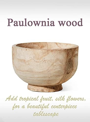 Serene Spaces Living 11″ Paulownia Wood Round Bowl, Handmade Wooden Decorative 5