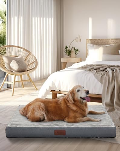 OhGeni Grey Dog Bed for Large Dogs – Large Dog Bed with Egg Crate Foam