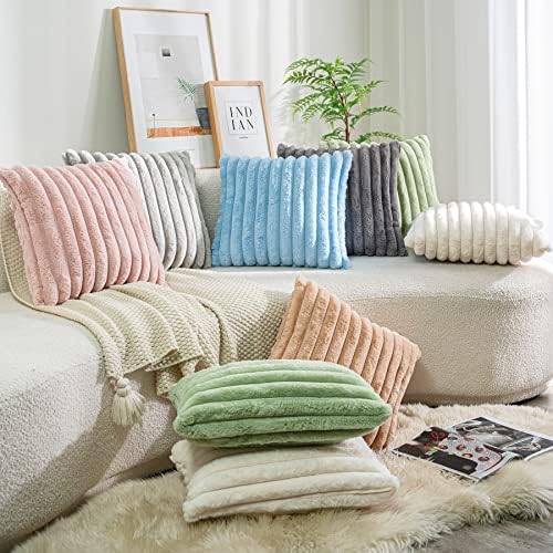 DEELAND Pack of 2,Double-Sided Faux Fur Plush Decorative Throw Pillow Covers 4