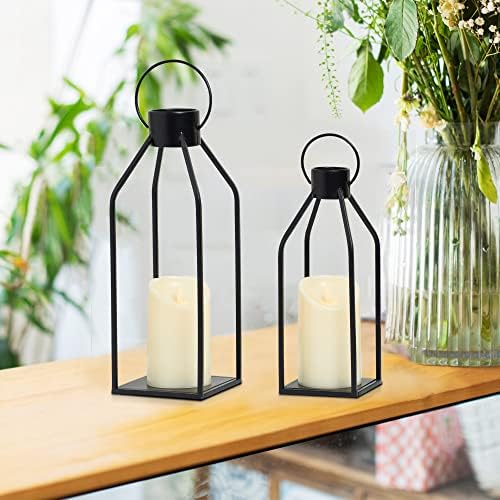 HPC Decor Modern Farmhouse Lantern Decor- Black Metal Candle Lanterns Living 2