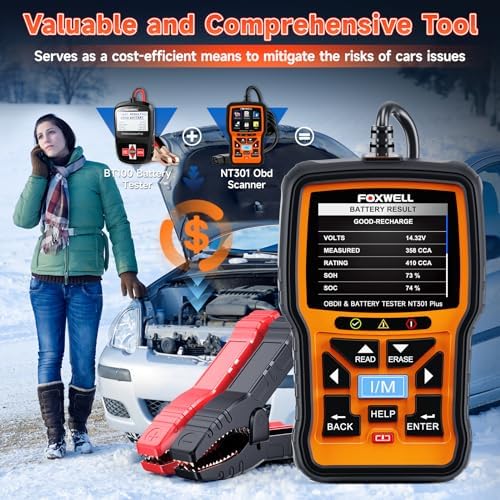 FOXWELL Upgrade NT301 Plus OBD2 Scanner Battery Tester 12V, 4 IN1 OBD Scanner 6