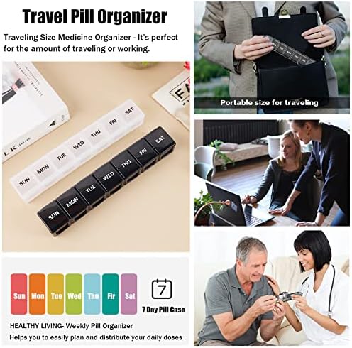 2 Pack Weekly Pill Organizer, Large 7 Day Pill Case, Daily Vitamin Case Medicine 7