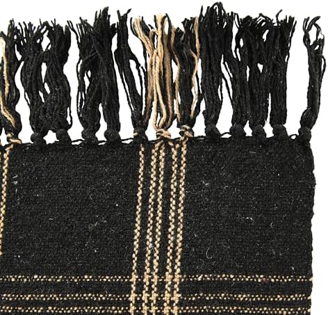 Creative Co-Op Plaid Black & Tan Fringed Woven Cotton Blend Throw 6