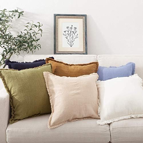 ATLINIA Linen Decorative Throw Pillow Cover 20” x 20” Fringed Throw Pillow 4