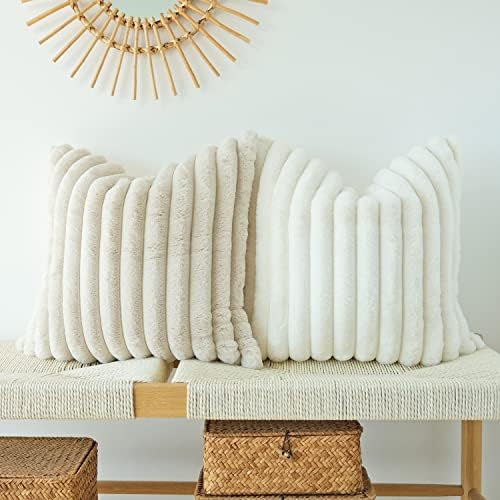 JOJUSIS Pack of 2 Faux Fur Plush Decorative Throw Pillow Covers Couch Cushion 2