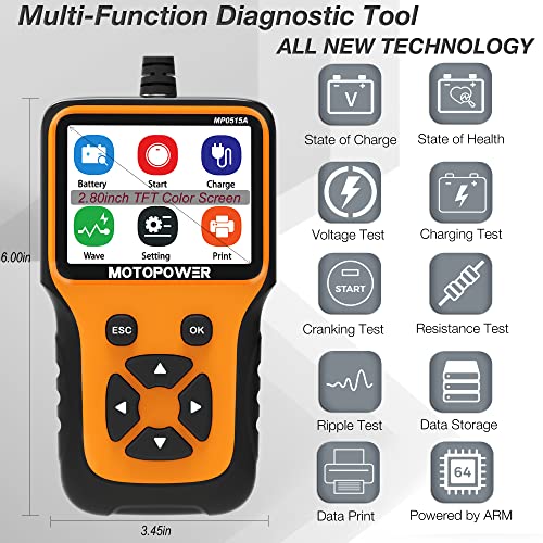 MOTOPOWER MP0515A 12V Car Battery Tester Automotive 100-2000 CCA Battery Load 2