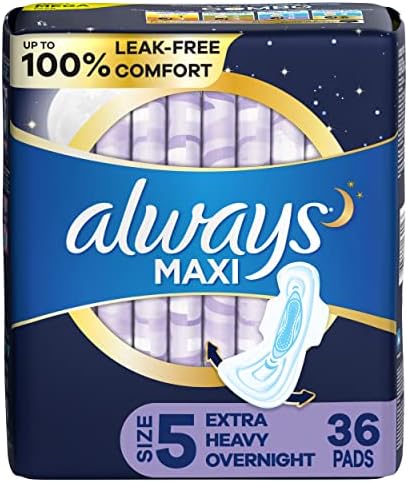 Always Maxi Feminine Pads for Women, Size 5 Extra Heavy Overnight Absorbency