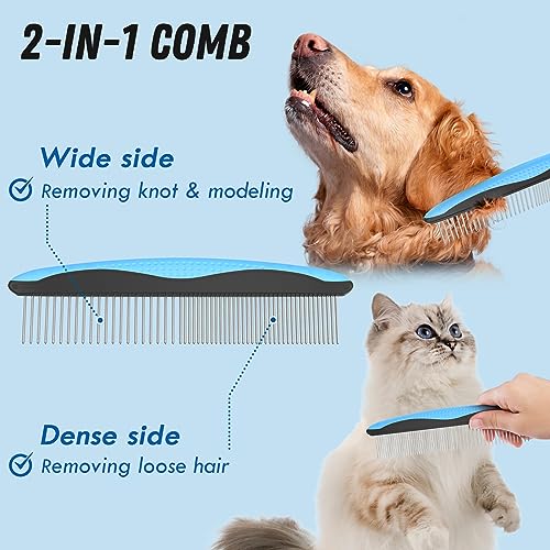 Pet Grooming Brush and Metal Comb Combo, Cat Brush Dog Brush for Shedding 3