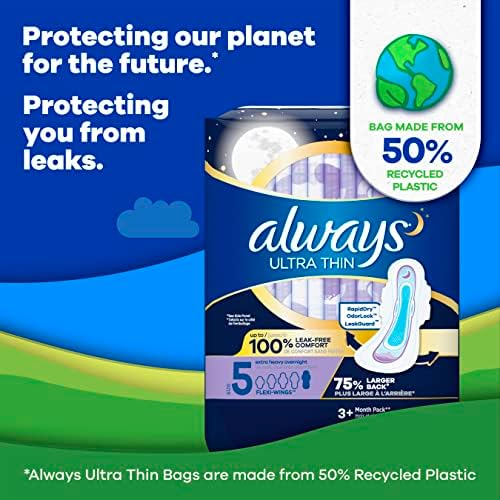 Always Ultra Thin Feminine Pads for Women, Size 5, Extra Heavy, Overnight 7