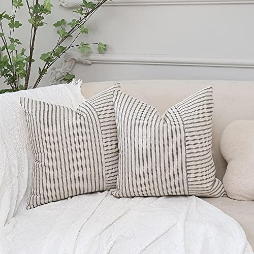 Hckot Grey and Beige Patchwork Farmhouse Throw Pillow Covers 18 x 18 Inch 2