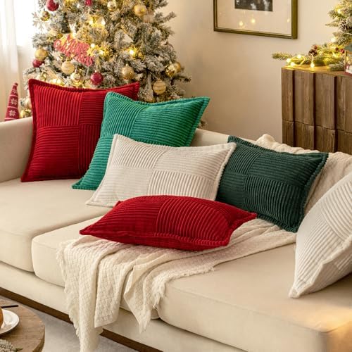 MIULEE Corduroy Pillow Covers with Splicing Set of 2 Super Soft Boho Striped 5