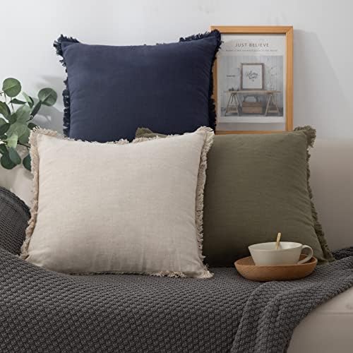 Linen Fringed Throw Pillow Cover – Soft Cozy Boho Cushion Covers 4