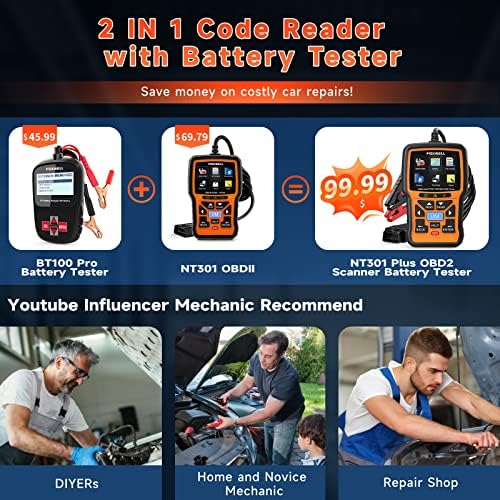 FOXWELL Upgrade NT301 Plus OBD2 Scanner Battery Tester 12V, 4 IN1 OBD Scanner 8