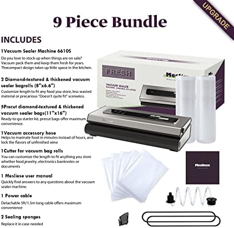Mesliese Vacuum Sealer Machine Powerful 90Kpa Precision 6-in-1 Compact Vacuum 6