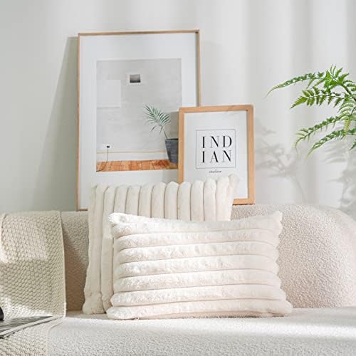 DEELAND Pack of 2,Double-Sided Faux Fur Plush Decorative Throw Pillow Covers 3