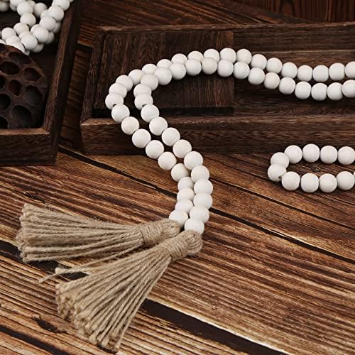 Farmhouse Beads 58in Wood Bead Garland with Tassels Rustic Country Decor Prayer 7