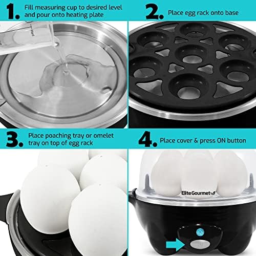 Elite Gourmet EGC-007B# Rapid Egg Cooker, 7 Easy-To-Peel, Hard, Medium 5
