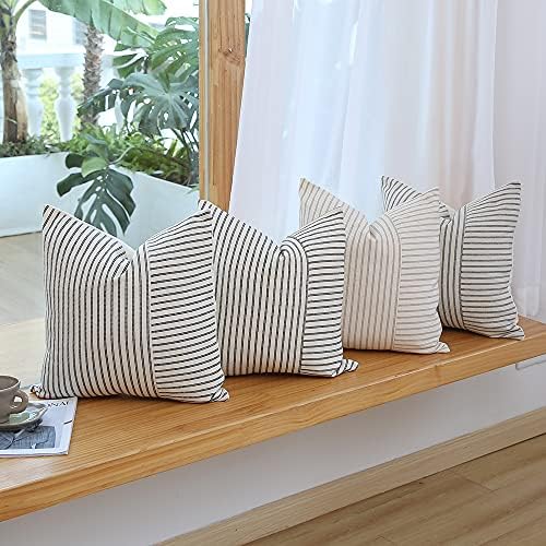 Hckot Grey and Beige Patchwork Farmhouse Throw Pillow Covers 18 x 18 Inch 6