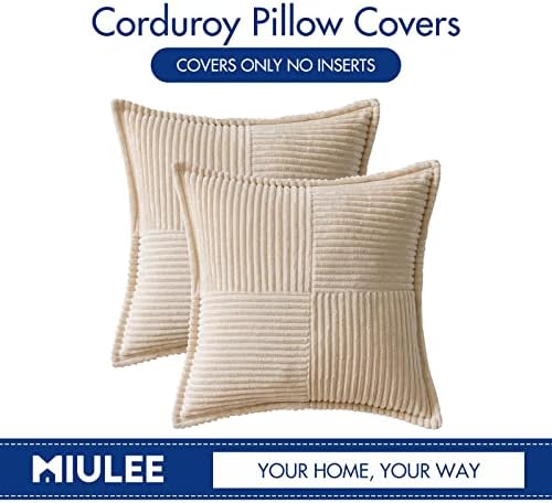 MIULEE Corduroy Pillow Covers with Splicing Set of 2 Super Soft Boho Striped 6