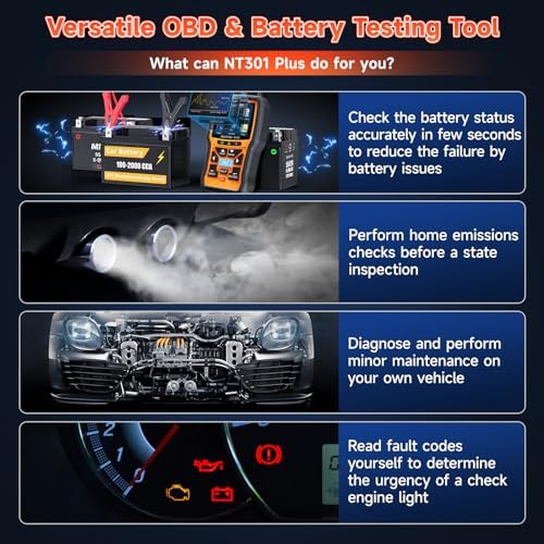 FOXWELL Upgrade NT301 Plus OBD2 Scanner Battery Tester 12V, 4 IN1 OBD Scanner 2