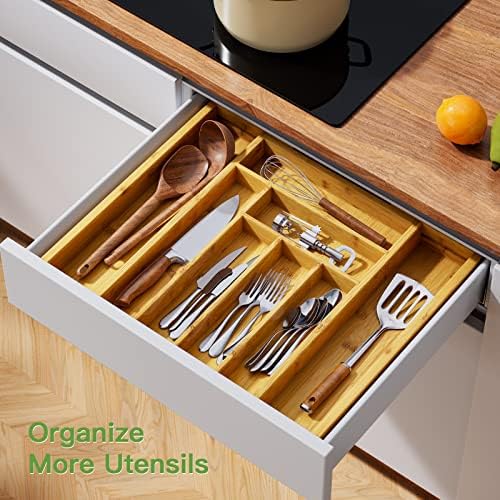 Bamboo Expandable Drawer Organizer for Utensils Holder, Adjustable Cutlery Tray 2