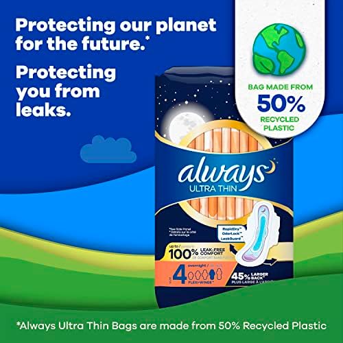 Always Ultra Thin Overnight Pads with Wings, Size 4, Overnight 7