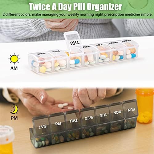 2 Pack Weekly Pill Organizer, Large 7 Day Pill Case, Daily Vitamin Case Medicine 6